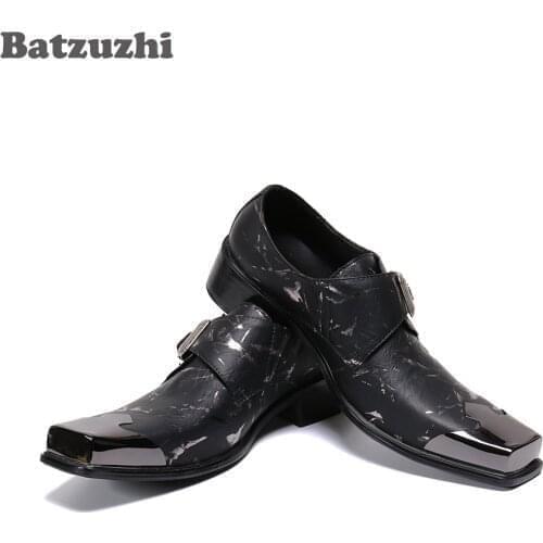 Batzuzhi Leather Mens Dress Shoes Zapatos Hombre Vintage Metal Toe Designers Chaussure Homme Luxury Male Formal Party Shoes