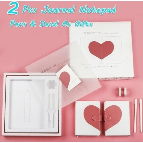 Pink Girl Heart Pen Notepad Couple Love Heart Notebook Journal Gift Box Book Set