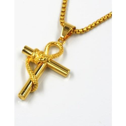 Hip hop 316L Stainless Steel Chain Gold Silver color Retro Snake Cross Pendant Necklace For Men Male