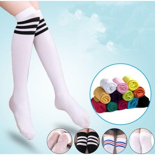 White Striped Childrens Girls Stockings Velvet Over The Knee High school uniform Baby Meia Corap tight for Kids long