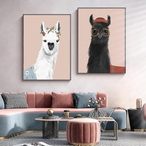 Baby Nursery Wall Art Canvas Poster Print Woodland Animal Cute Alpaca Nordic Kid Decoration Picture Painting Child Room Decor