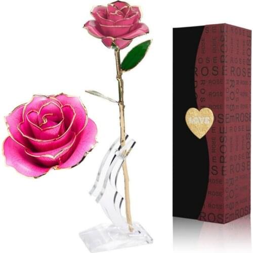 Long Stem Gold Dipped 24k Eternity Rose with Transparent Moon Stand Gift for Valentines Day Mothers Day Anniversary Birthday