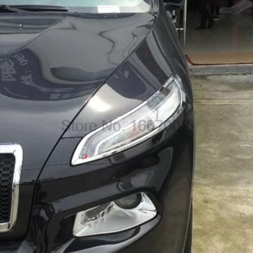 For Jeep Cherokee 2014 2015 ABS Chrome Car Chrome Exterior Front Headlight Cover Head Lamp Hood Trim Accessories