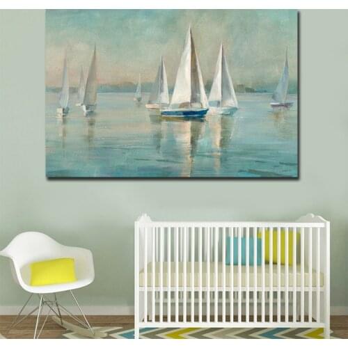 GOODECOR Dropshipping Scandinavian style Canvas Print,Sailboat Handpaint Canvas Painting,Home Decor Wall Art Poster Prints