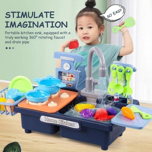 Kitchen Sink Pretend Toys Realistic Removable Drain Rack Dish-washing Kitchenware for Toddlers Kids