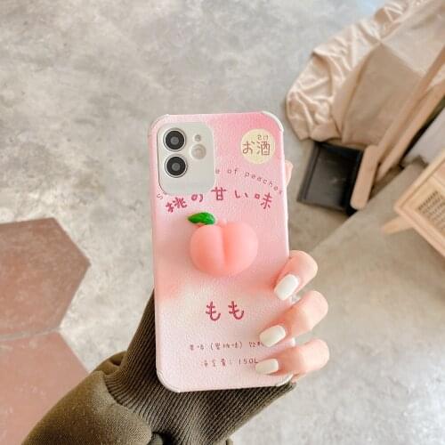 Japen Kawaii Cover Pink Cute Fruit Soft Squishy Peach Phone Case for iPhone 11 12 Pro Max X XS XR Case for iPhone7 8 Plus