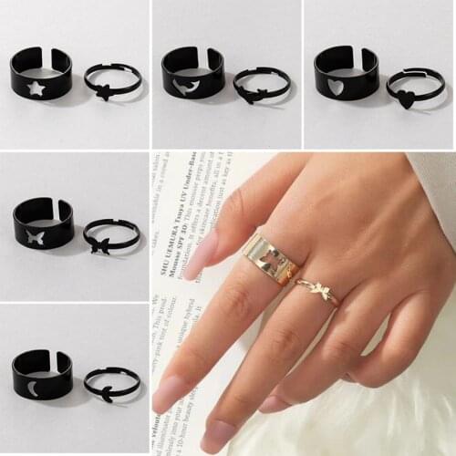 Hollow Butterfly Heart Dolphin Rings set Women Men Lover Couple Rings Set Friendship Engagement Wedding Open Rings 2021 Jewelry