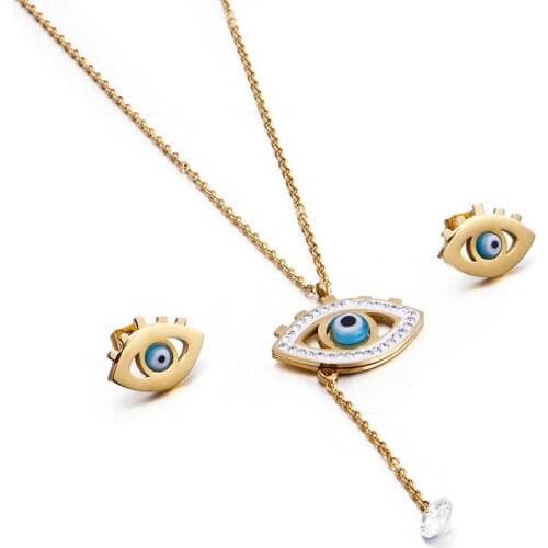 Korean version of simple and versatile eyes have you female clavicle chain angel eyes ladies titanium steel jewelry set