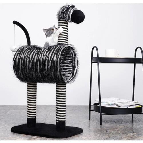 Creative Zebra Cats Scratching Post Toys Rope Sisal Rope Pet Jumping Toy Tree Cat Climbing Frame for Kittens House Play Tower
