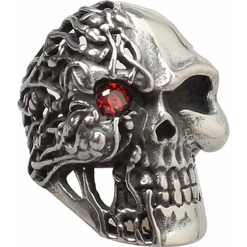 Fashion Men Ring Skull Ring Vintage Band Red Eyes Rhinestone Ring Punk Rock Jewelry Accessories