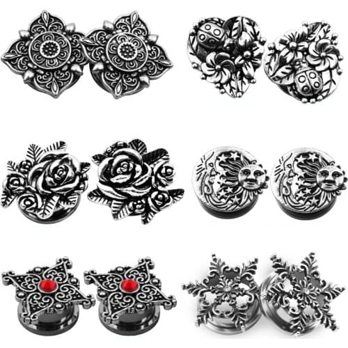 New Fashion 1 Pair Fashion Stainless Steel Screw Plug Flower Ear Plug Earrings Body Piecing for Women Expander Body Jewelry