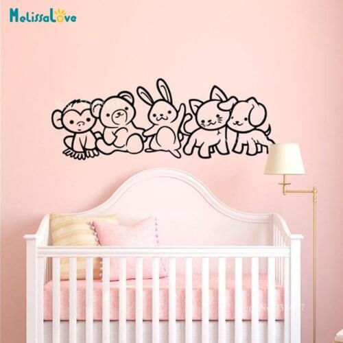 Animal Sticker Little Animals Nursery Decal Baby Sticker Monkey Bear Rubbit Cat Dog Friends Theme Removable Vinyl Stickers B949