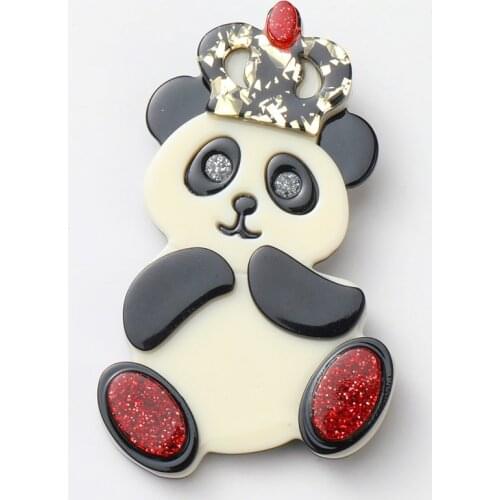 New Fashion Acrylic Panda Pins And Brooches Cute Animal Crown Panda Brooch For Women Jewelry Badge Hats Scarf Accessories Gifts