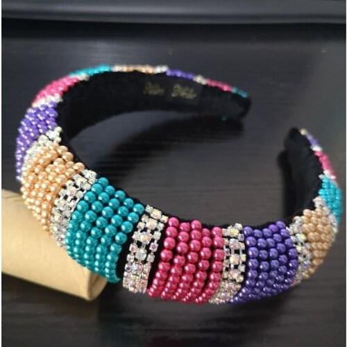 New design pearl rhinestone headbands for women sponge padded hair accessories fashion baroque hairband luxury party headpieces