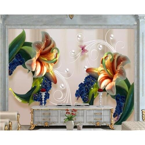 Beibehang papel de parede 3d Advanced Indoor New Chinese Emboss Lily Mural Wallpaper Background wallpapers for living room