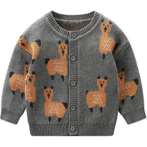2020 Autumn Winter Kids Boys Girls Sweaters Cartoon Alpaca Baby Solid Cotton Cardigan Children Knitted Coat