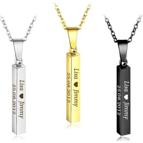 Custom Name Necklace Square Bar Stainless Steel Personalized Necklaces Engraved Letter Heart Crown Symbol for Women Jewelry Gift