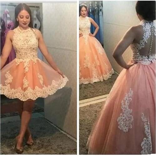 Sexy Tulle Quinceanera Dresses Ball Gown Appliques Fluffy Detachable Gowns High Neck See Through Back Sweet 16 Pageant Dresses