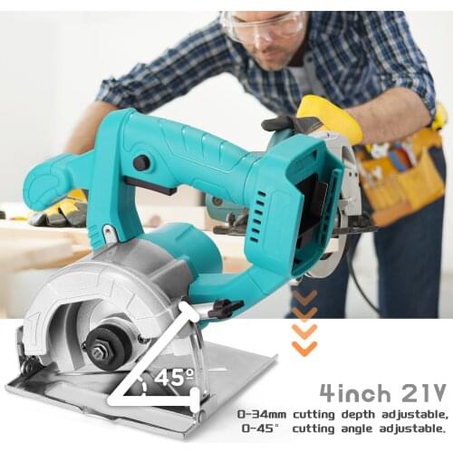 4inch 21V Electric Circular Saw 0-34mm Cutting Depth Woodworking Tool Wood Board Marble Cutting Machine without Battery
