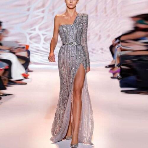 Sequins Dresses for Women One Shoulder Infront Side Dresses Evening Dresses Female Party Dresses Prom Dresses Plus Size