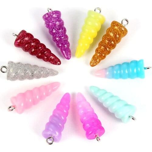 20pcs Resin Unicorn Horn Charms Pendant Beads For Jewelry Making Accessories DIY Keychain Earring Mix colors