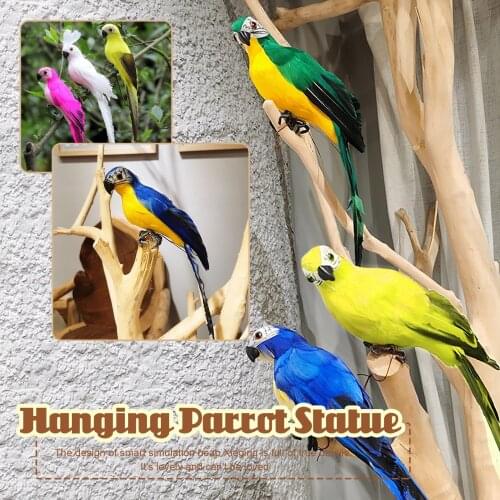 Hanging Parrots Statue Realistic Wall Mounted Resin Animal Sculptures For Patio Tree Indoor Home Decor Garden Decoration Outdoor
