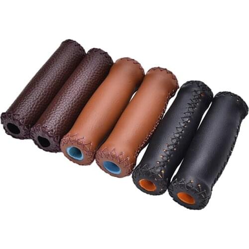 1Pair 3 Colors Vintage Retro Riding MTB Road Mountain Bike Bicycle Handlebar Grip Artificial Leather Cycling Grip Ends