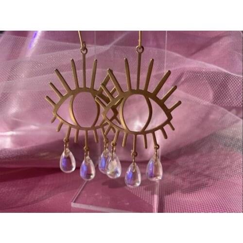 Eye Dangle Earrings with Teardrop Beads