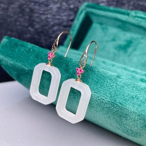 Shilovem 18k yellow Natural white jasper Drop Earrings fine Jewelry women trendy anniversary Christmas gift myme12165551hby