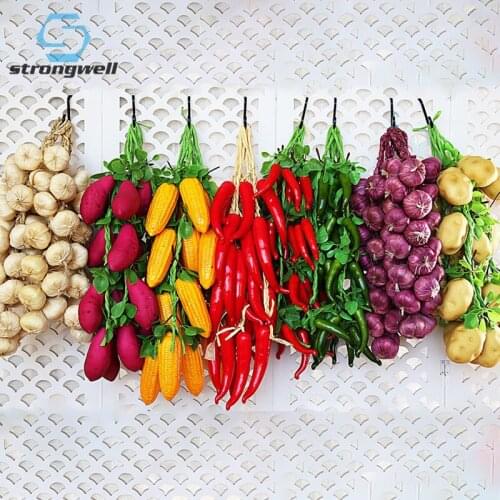 Strongwell Simulation Green Vegetable Skewers Fruit String Home Wall Hanging Decorative Restaurant Wall Decoration