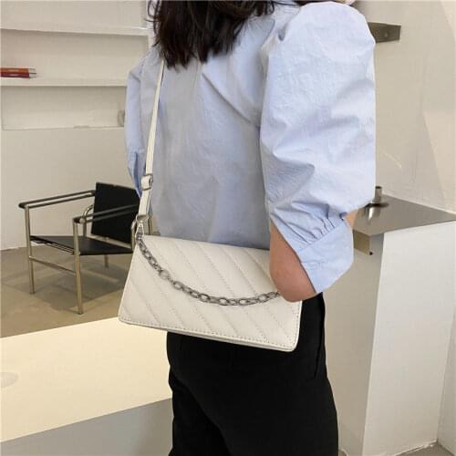 Women Bag Crossbody Bags for Women Chain Shoulder Bag Handbag Purse Retro Fashion PU Leather Designer All-match 2021 New Striped