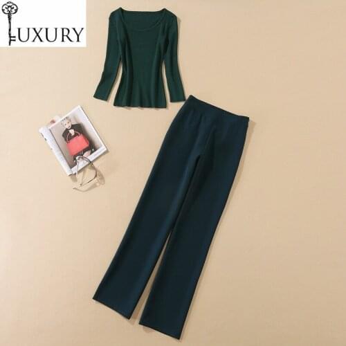 Fashion Winter 2020 Autumn Sweater Suits Women Long Sleeve Green Pullovers+Ankle Length Pants Sets Female Casual 2 pc Outfits