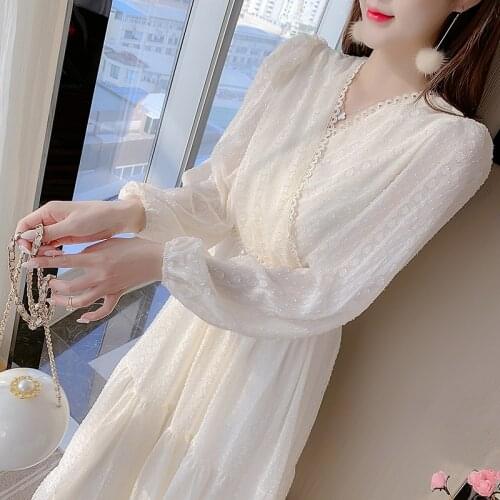 Women Spring Long Dress V Neck Office Lady Maxi Dresses XXL Long Sleeve Office Lady Mid-Calf Korean Slim waist New 2021