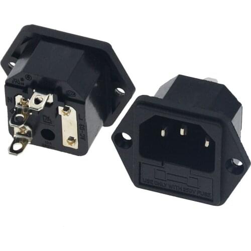1pc Panel Mounted 3 Pin IEC 60320 C14 Inlet Male Power Plug 15A AC 250V w/ fuse holder