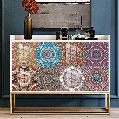 16pcs/set Mandala Style Tiles Sticker Kitchen Bathroom Tables Cupboard Art Mural Home Decor Peel & Stick PVC Ceramics Wall Decal