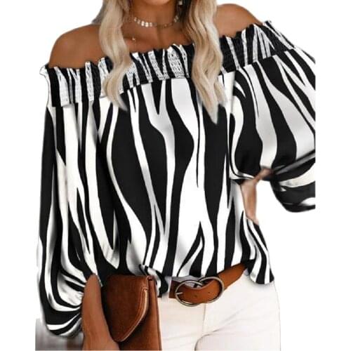 2021 Factory Price High Quality Summer And Autumn New Style Hot Sale Striped Sexy Fashion One-Shoulder Chiffon Shirt Shirt Women