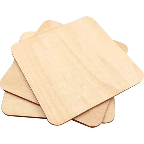 5pcs Round Corner Square Unpainted Wood Pieces DIY Engraving Carving Model Painting Wood Board