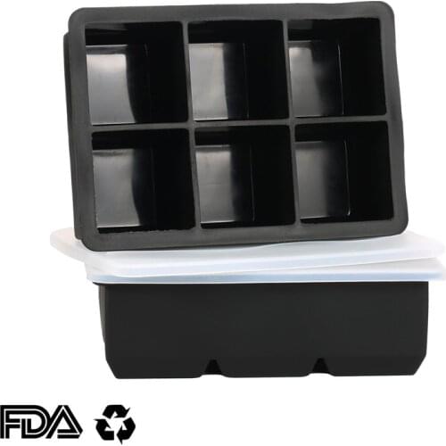 6 Grid Square Ice Cube Maker Big Silicone Ice Cube Tray Mold Frozen Ice Cream Chocolate Mold with Lid Bar Party Kitchen Gadgets