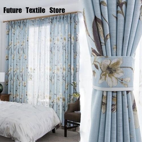 American Living Room Curtains Dining Room Bedroom Pastoral Style Blue Printed Fabric Curtains Modern Curtains Custom Curtains