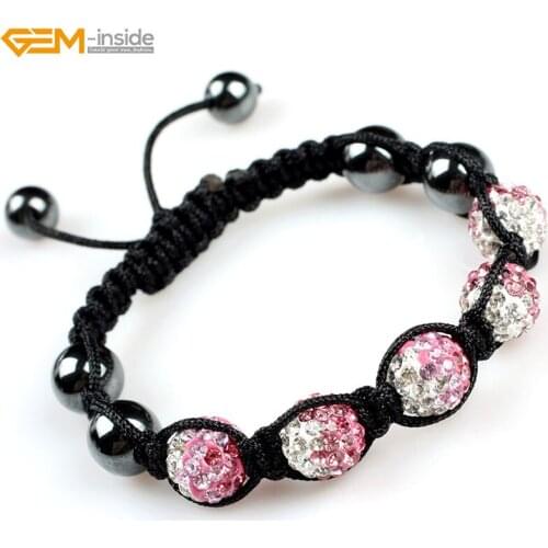 Gem-inside 10mm Shining Crystal Ball Beads Gradient color 5+6 Beads Adjustable length Hand-woven Bracelet Jewelry Christmas Gift