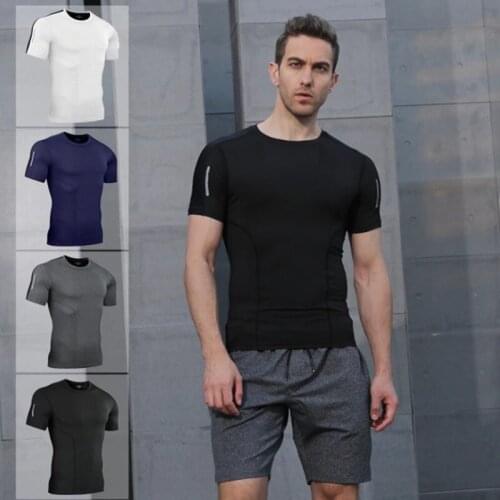 Quick Dry Men Running T-Shirts Gym Fitness Workout Jogging Sports Short Sleeve Top Compression Sportswear Male Tee Breathable