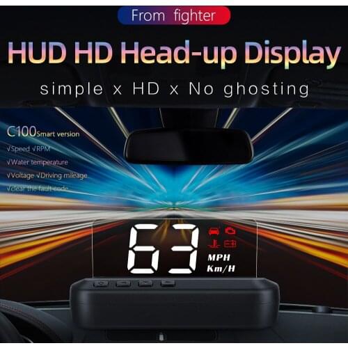 C100 OBD2 HUD Head up Display with Warning Alarm KM/h MPH Auto Electronics OBD2 Hud car Speed Projector display driving Computer
