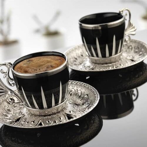 Home Kitchen Arabic Greek Turkish Coffee set Porcelain Gold SilverWare Valentines Day Gift