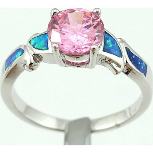 Hot Sale Blue Fire Opal Pink Stone for Women Claw Inlay Prong Setting RingsOR802