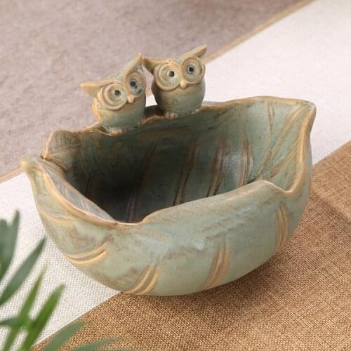 Ceramic Owl Couple Figurines Flower Pot Decorative Porcelain Plant Holder Novelty Ornament Gift and Craft for Garden and Balcony