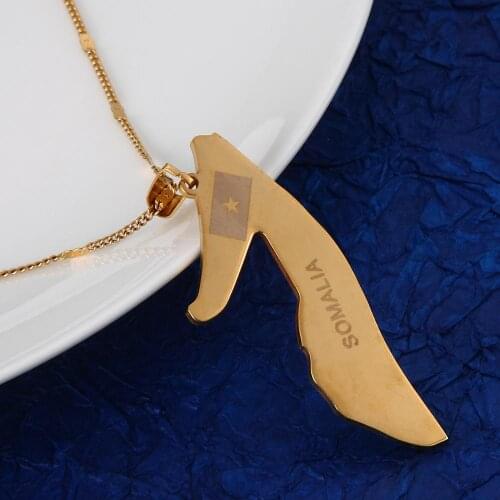 Stainless Steel Gold Color Somalia Map Flag Pendant Necklace Trendy Star Pattern Map Chain Jewelry
