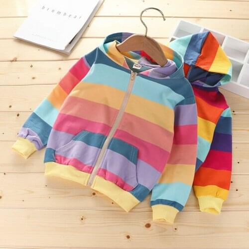 Baby Girls Boys Clothes Jackets Child Hooded Zipper Windbreaker Autumn Kids Fashion Rainbow Print Coat Infant