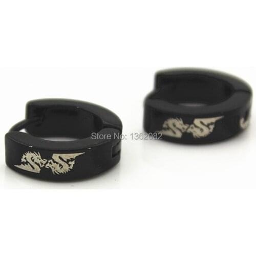 Lot 12 Pairs Black Stainless Steel Cool Dragon Huggie Hoop Earrings Wholesale Hip Hop Unisex Style ME07