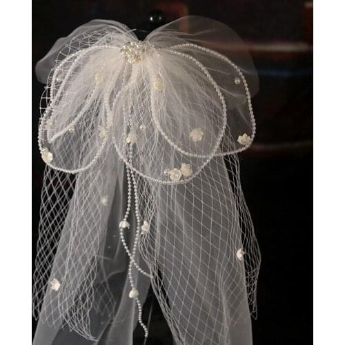 Mori Short Net Flower Veil FAIRY Simple Retro White Wedding Bridal Hair Accessories