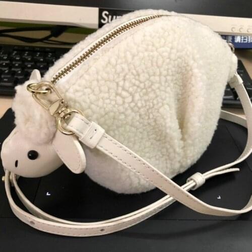 Lamb Charm Shearling Wool Crossbody Bag Cute Animal Shaped Sheep Coin Purse Women Clutch Mini Messenger